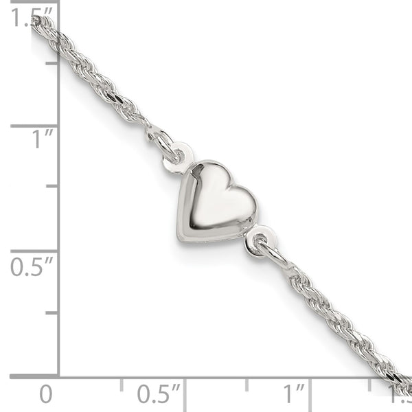 Sterling Silver 9-inch 8MM Heart Anklet