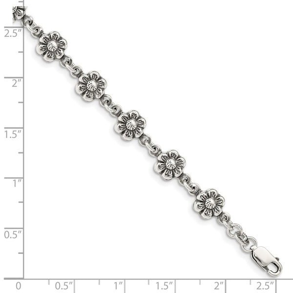 Sterling Silver 7-inch 8MM Lobster Clasp Flower Bracelet