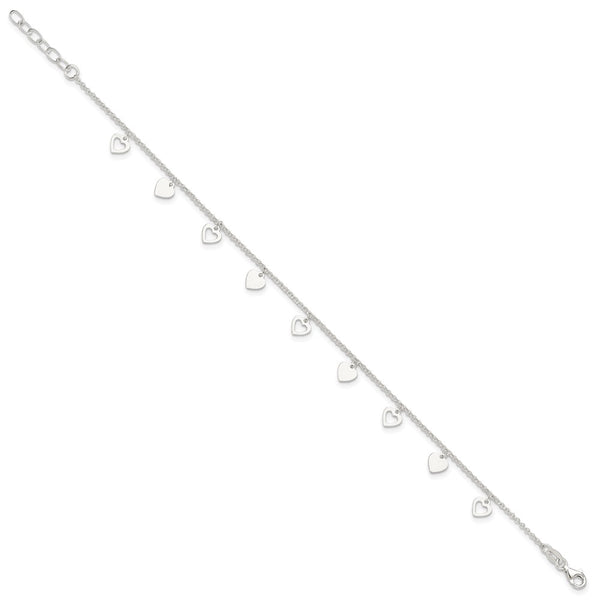 Sterling Silver 10-inch Heart Anklet