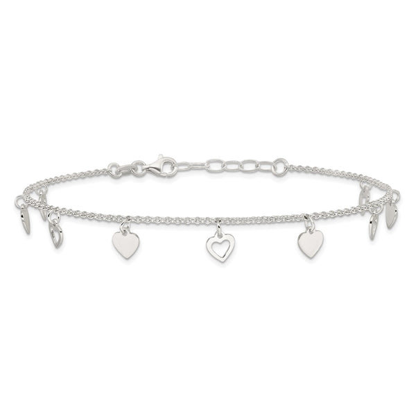 Sterling Silver 10-inch Heart Anklet