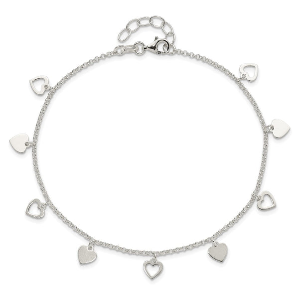 Sterling Silver 10-inch Heart Anklet