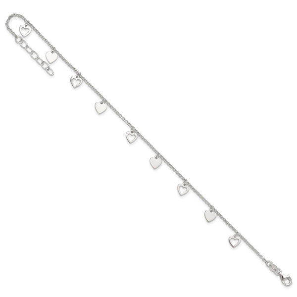 Sterling Silver 10-inch Heart Anklet