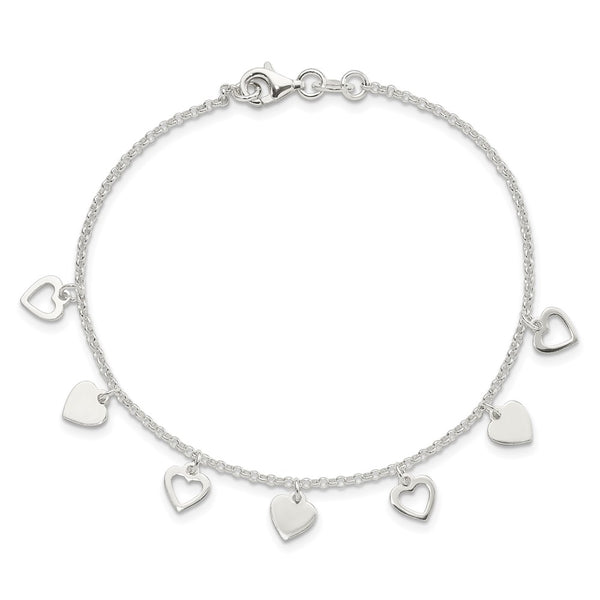 Sterling Silver 7.5-inch Lobster Clasp Heart Bracelet