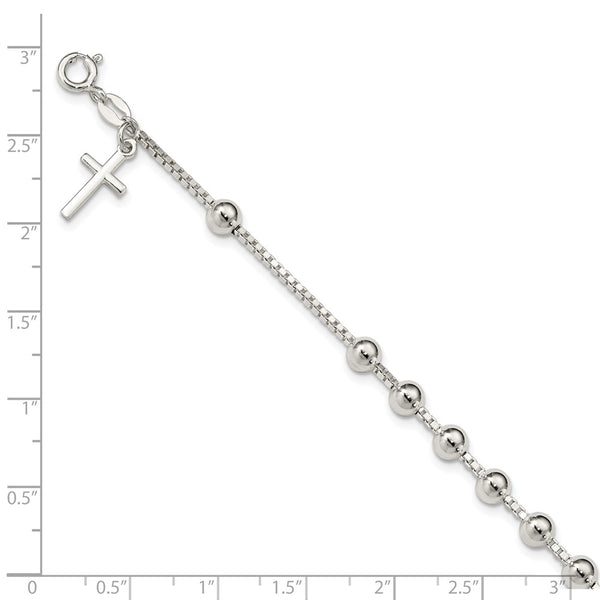 Sterling Silver 7.25-inch Beaded Cross Bracelet