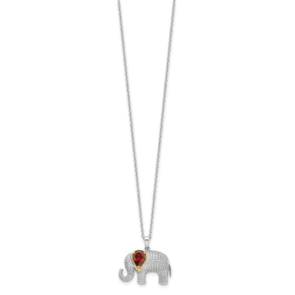 Pear Garnet Diamond Accent Elephant 17-inch Pendant in Sterling Silver