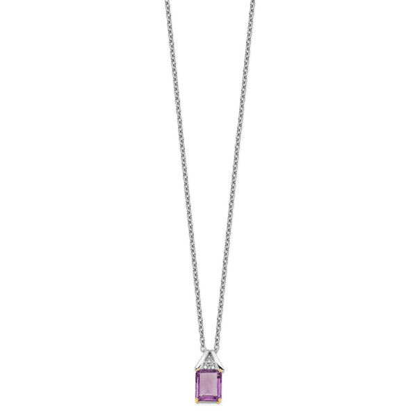 Amethyst and Diamond Lobster Clasp 18-inch Pendant in Sterling Silver