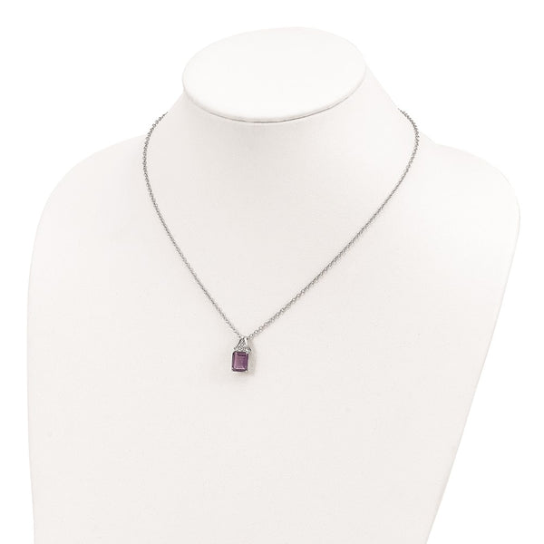 Amethyst and Diamond Lobster Clasp 18-inch Pendant in Sterling Silver