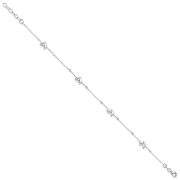 Sterling Silver 10-inch Dolphin Anklet