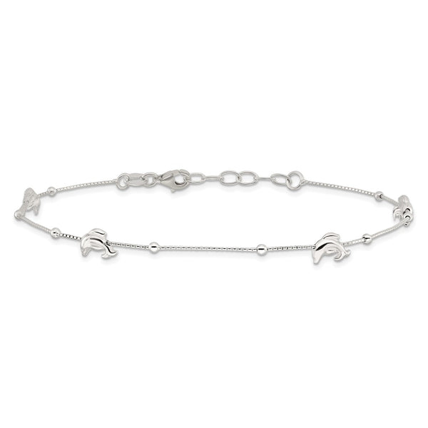 Sterling Silver 10-inch Dolphin Anklet