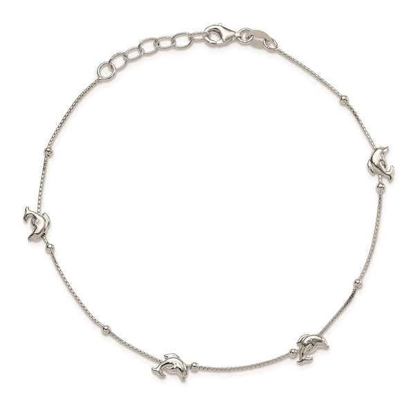 Sterling Silver 10-inch Dolphin Anklet