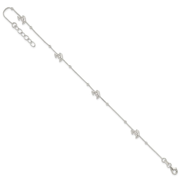 Sterling Silver 10-inch Dolphin Anklet