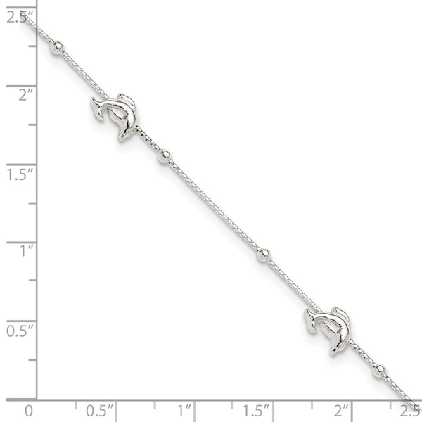 Sterling Silver 10-inch Dolphin Anklet