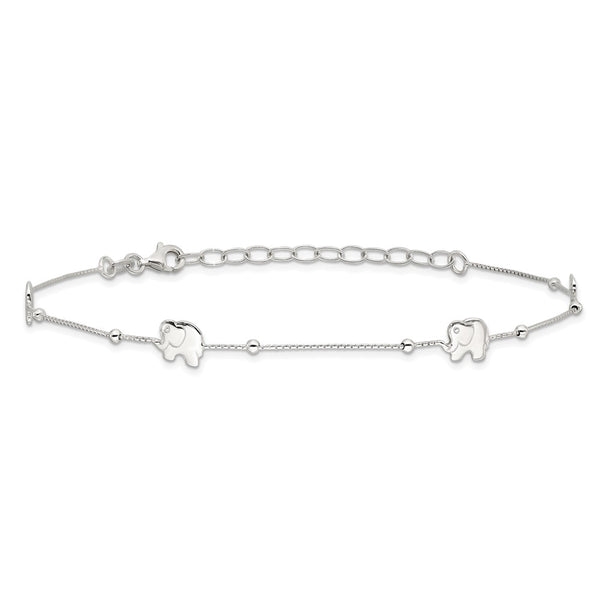 Sterling Silver 11-inch Elephant Anklet