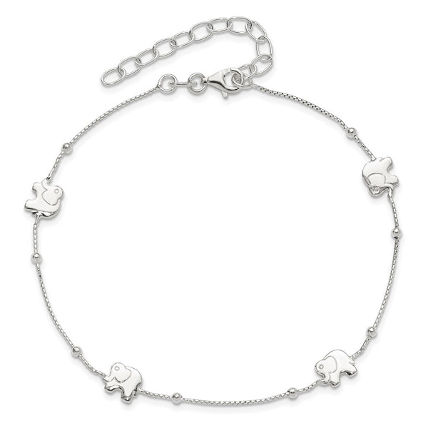 Sterling Silver 11-inch Elephant Anklet