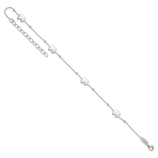 Sterling Silver 11-inch Elephant Anklet