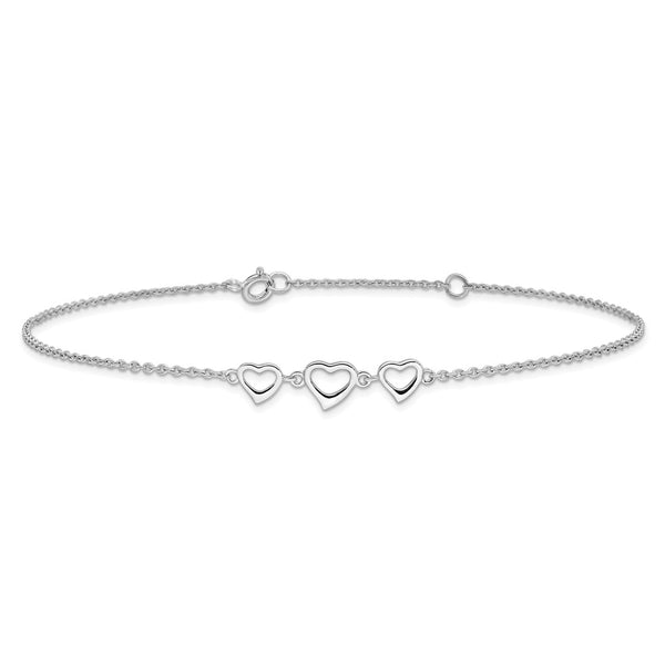 Sterling Silver 11-inch Heart Anklet