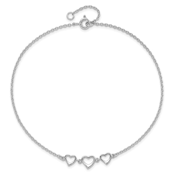 Sterling Silver 11-inch Heart Anklet