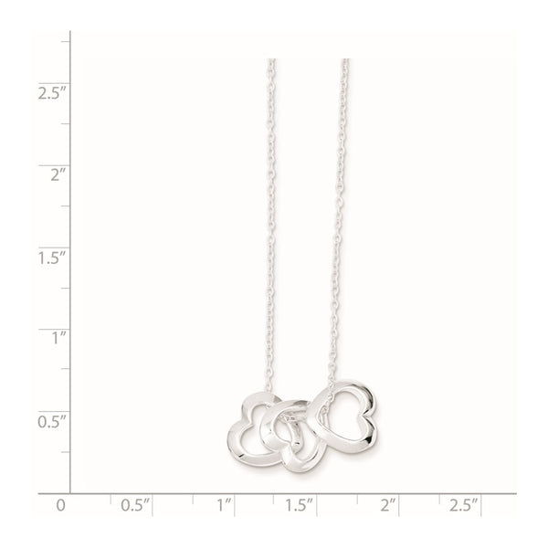 Triple Heart Sterling Silver 18-inch Lobster Necklace