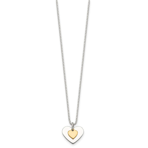 Two Tone Heart in Heart Sterling Silver 18-inch Necklace