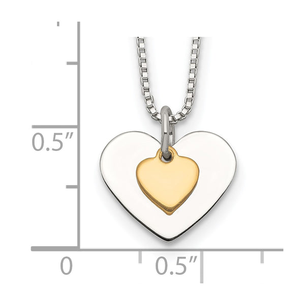 Two Tone Heart in Heart Sterling Silver 18-inch Necklace