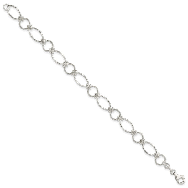 Sterling Silver 7.5-inch 9MM Lobster Clasp Fancy Circle Bracelet