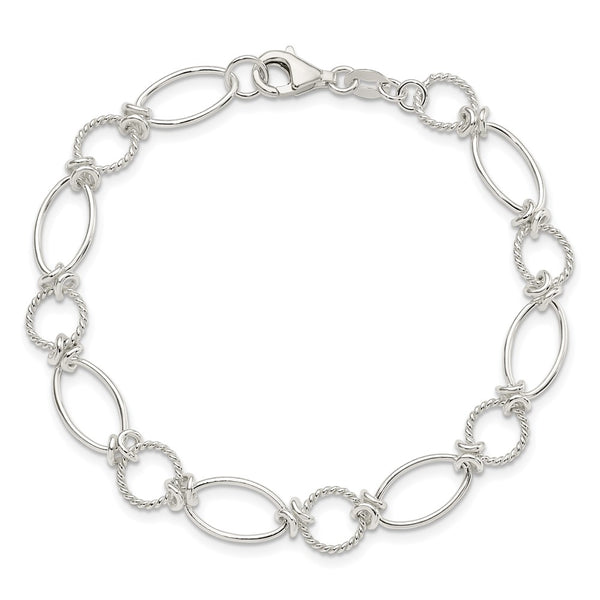 Sterling Silver 7.5-inch 9MM Lobster Clasp Fancy Circle Bracelet