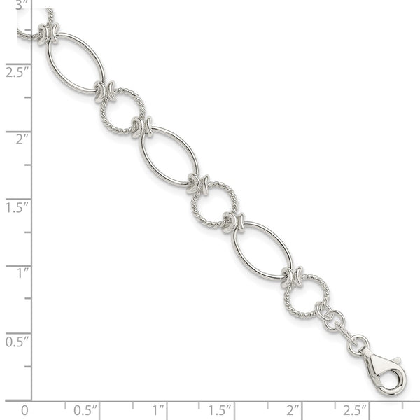 Sterling Silver 7.5-inch 9MM Lobster Clasp Fancy Circle Bracelet