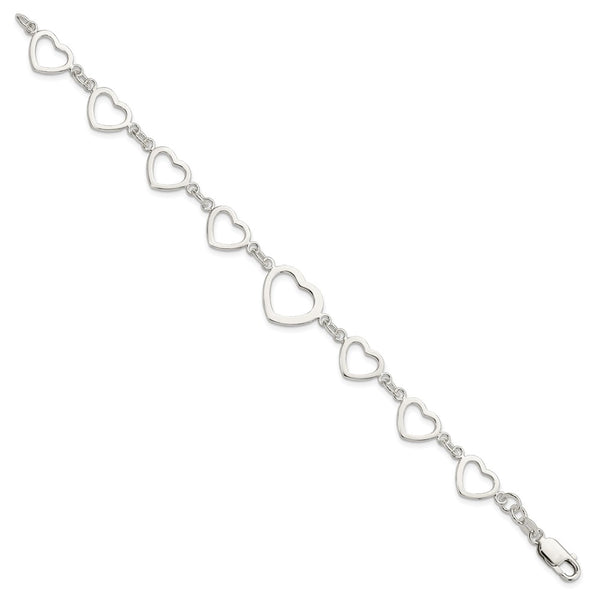 Sterling Silver 7.5-inch 14MM Fancy Lobster Clasp Heart Bracelet