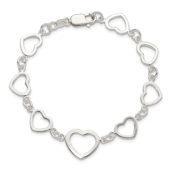 Sterling Silver 7.5-inch 14MM Fancy Lobster Clasp Heart Bracelet