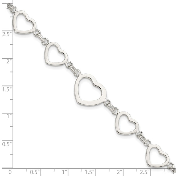 Sterling Silver 7.5-inch 14MM Fancy Lobster Clasp Heart Bracelet