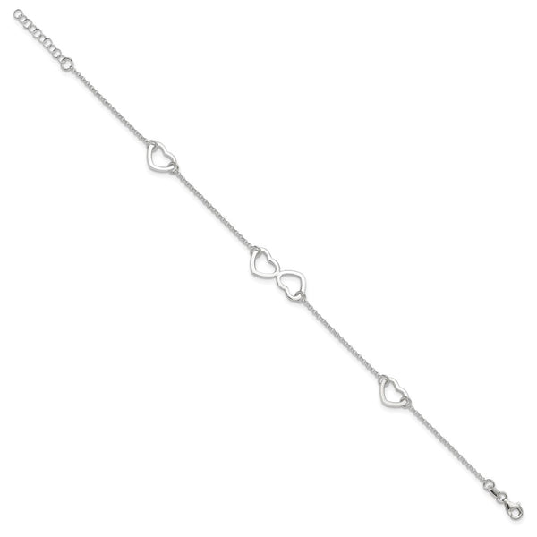 Sterling Silver 10-inch Heart Anklet