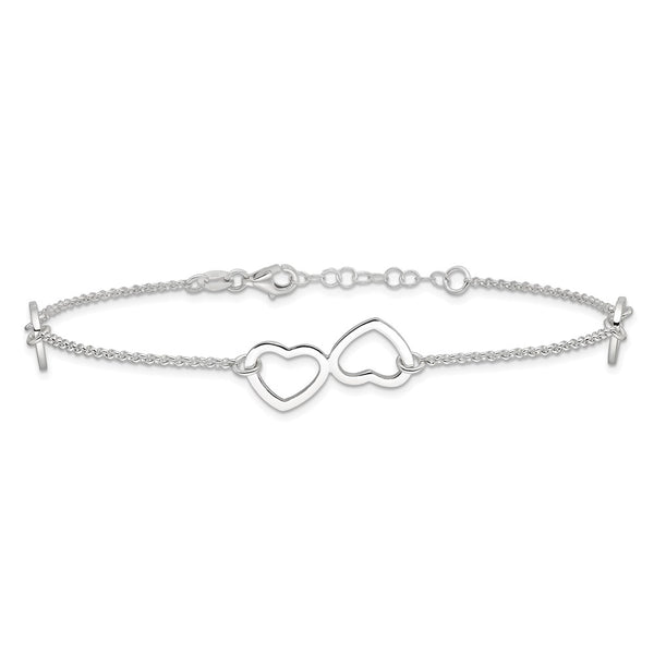 Sterling Silver 10-inch Heart Anklet