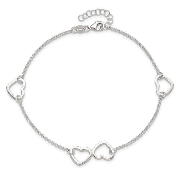 Sterling Silver 10-inch Heart Anklet