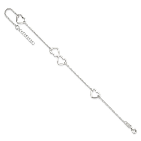 Sterling Silver 10-inch Heart Anklet