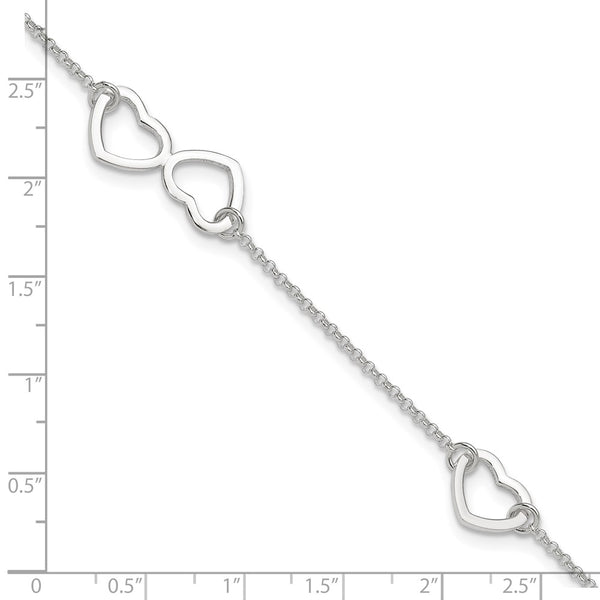 Sterling Silver 10-inch Heart Anklet