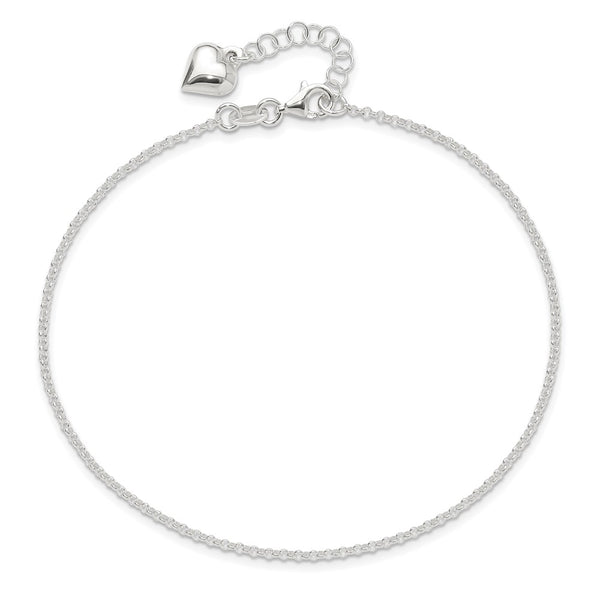 Sterling Silver 10-inch Heart Anklet