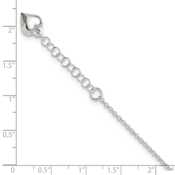 Sterling Silver 10-inch Heart Anklet