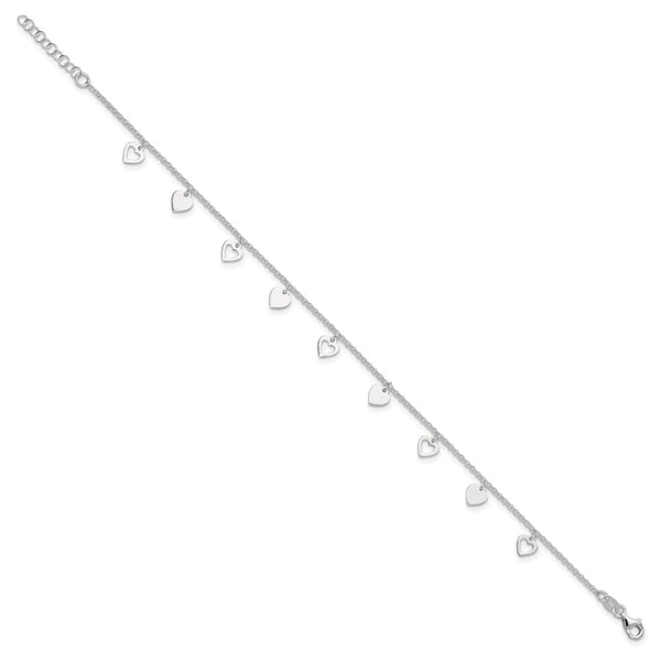 Sterling Silver 10-inch Heart Anklet