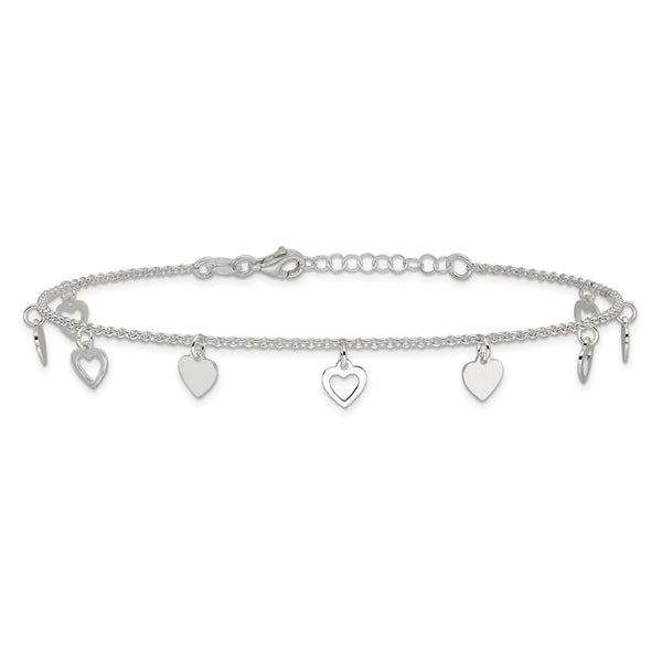 Sterling Silver 10-inch Heart Anklet