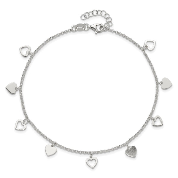 Sterling Silver 10-inch Heart Anklet