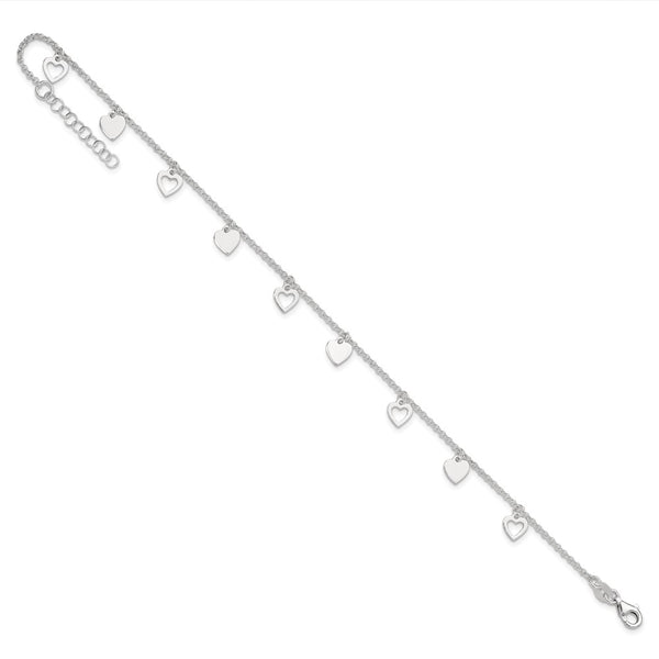 Sterling Silver 10-inch Heart Anklet