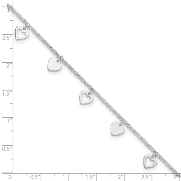 Sterling Silver 10-inch Heart Anklet