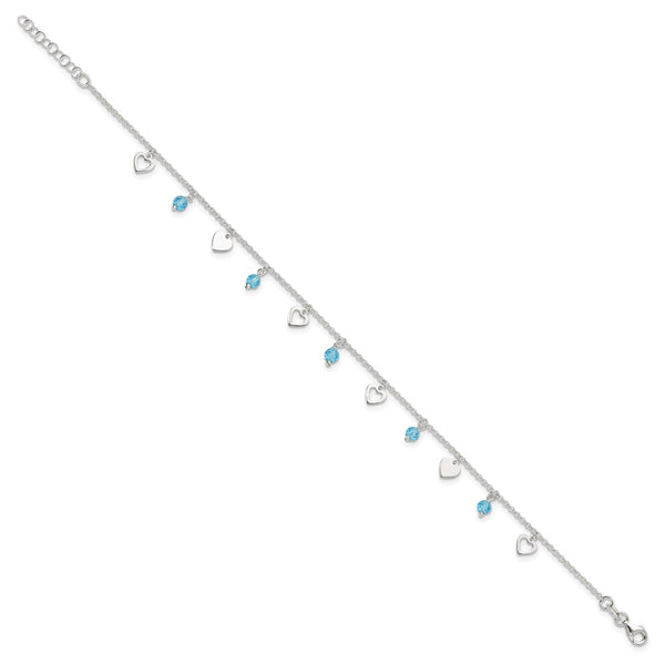 Sterling Silver 10-inch Heart Anklet