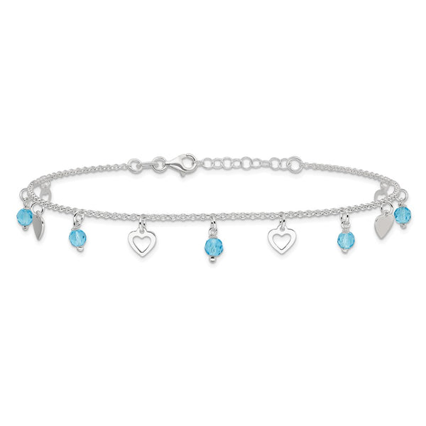 Sterling Silver 10-inch Heart Anklet