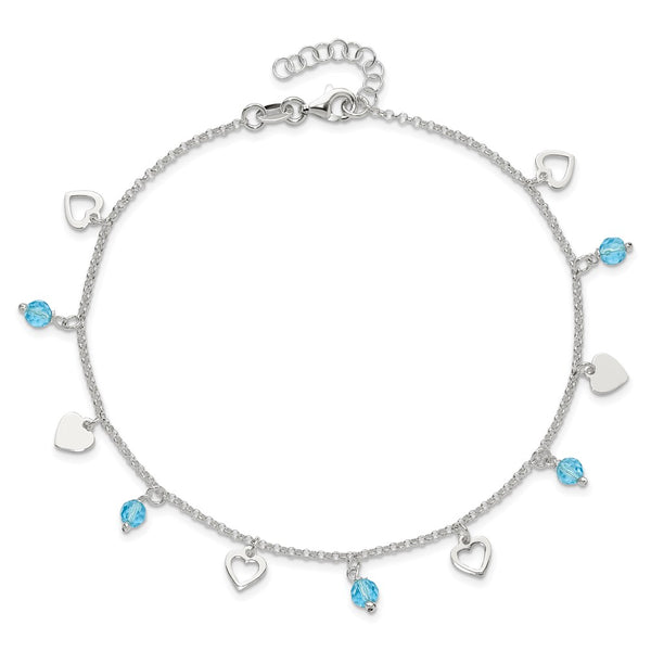 Sterling Silver 10-inch Heart Anklet