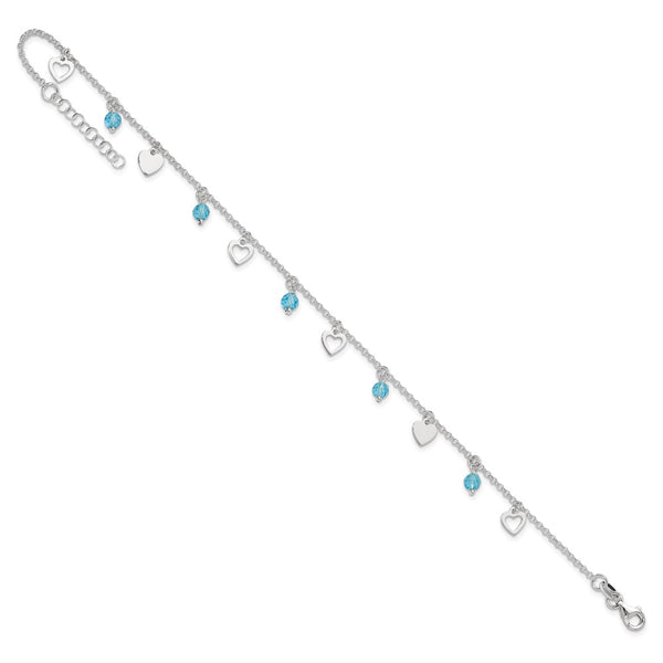 Sterling Silver 10-inch Heart Anklet