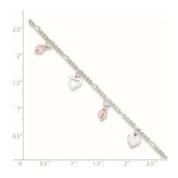 Sterling Silver 10-inch Heart Anklet