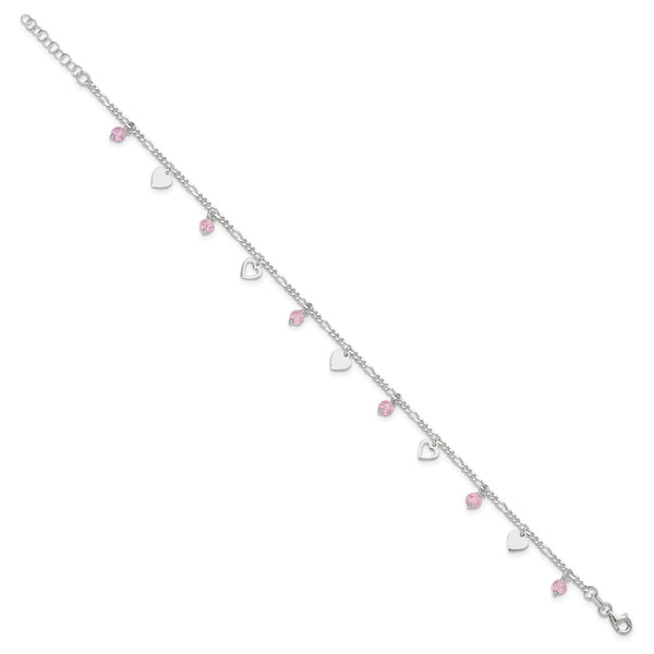 Sterling Silver 10-inch Heart Anklet