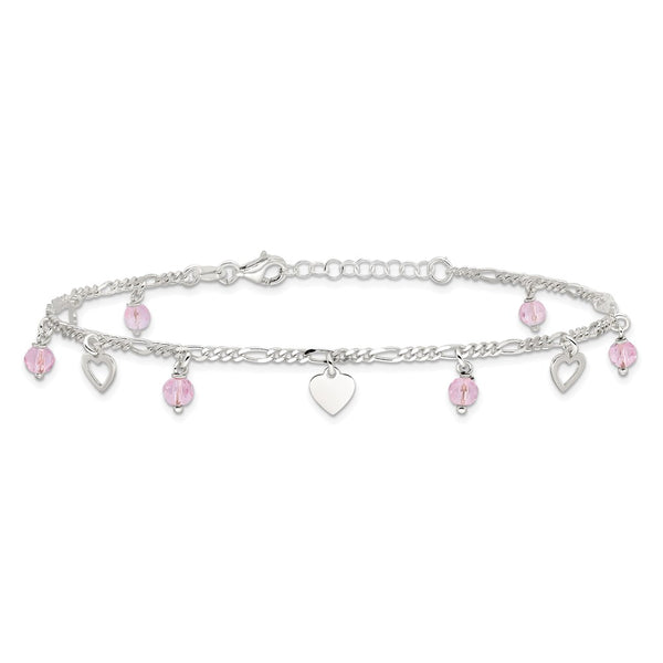 Sterling Silver 10-inch Heart Anklet