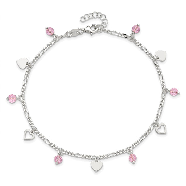 Sterling Silver 10-inch Heart Anklet